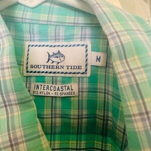 Southern Tide Men's Blue and Green Plaid Shirt